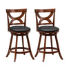 Set of 2 24-inch swivel bar stools with soft cushions and elegant hollow backrests, perfect for kitchen or dining use.