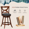 24-inch swivel bar stool with soft cushion and elegant hollow backrest, made of durable rubber wood for kitchen or bar.