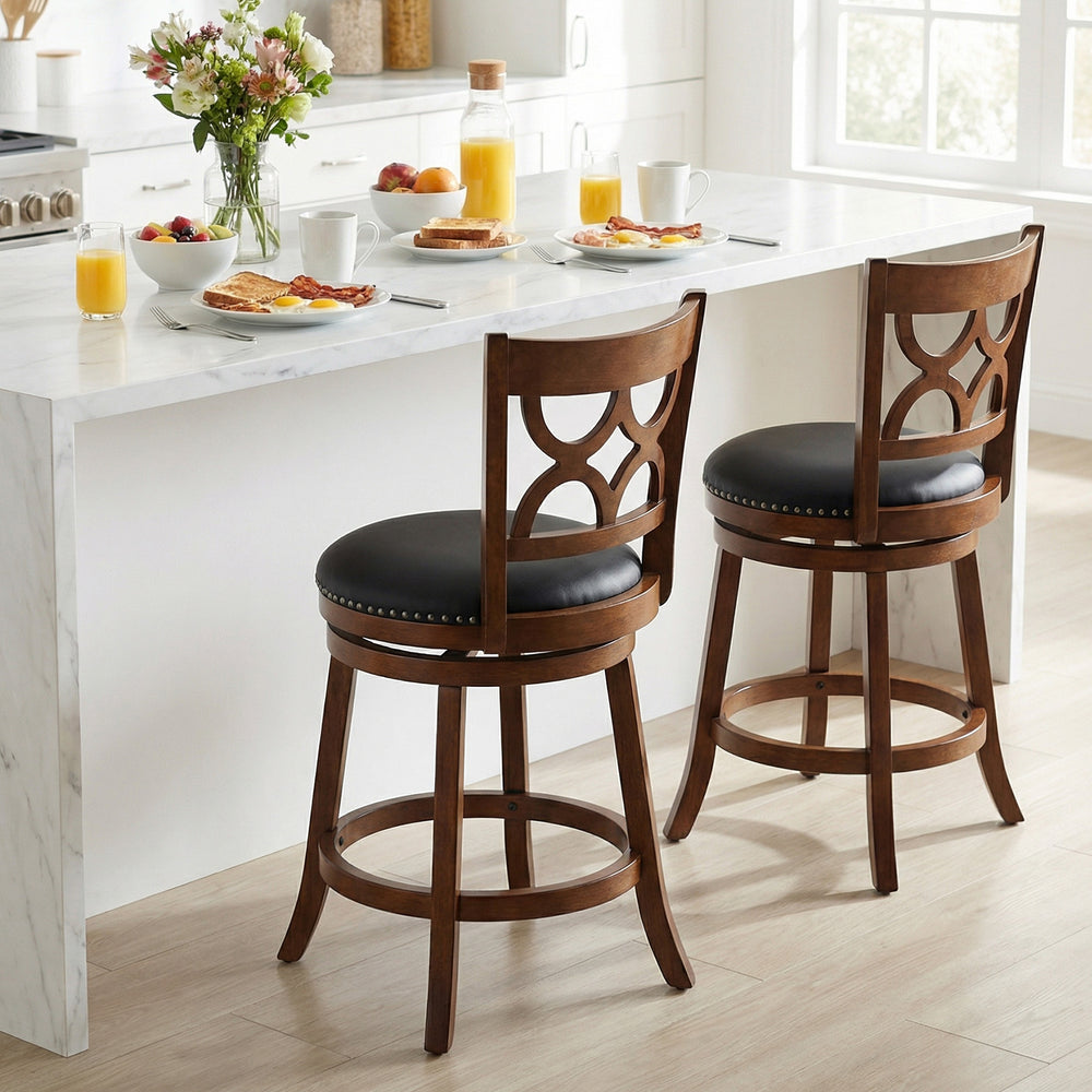Swivel Bar Stools Set of 2 with High Backrest and Wood Frame-24 Inches - Gallery View 1 of 8