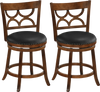 Set of 2 swivel bar stools with high backrests, wood frames, and black PVC leather seats for kitchen or dining use.