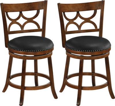 Costway Swivel Bar Stools Set of 2 High Backrest Wood Frame 84922359 New