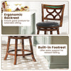 Swivel bar stool with ergonomic backrest and built-in footrest, made of solid rubber wood for kitchen island seating.