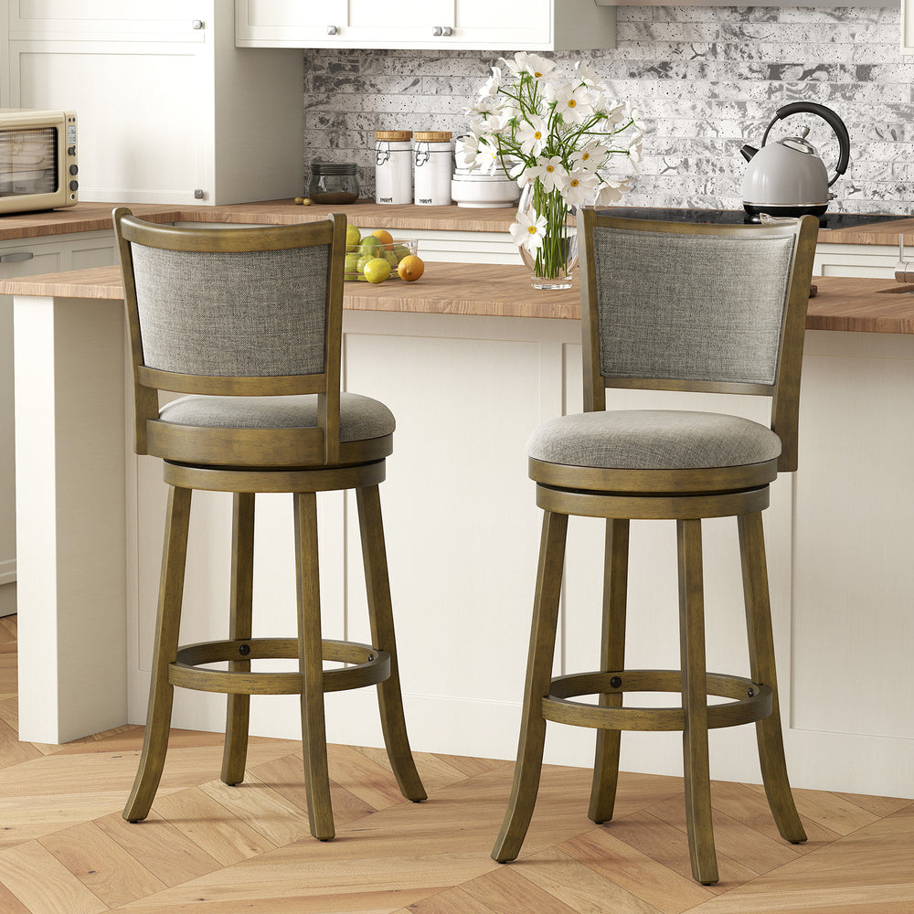 Swivel Bar Stools Set of 2 with Soft-padded Back and Seat-L - Gallery View 1 of 8