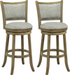 Set of 2 swivel bar stools with soft-padded seats and backs, crafted from rubber wood for comfort and stability.