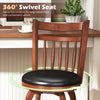 Swivel bar stool with 360° seat, faux leather upholstery, and curved backrest for kitchen island or home bar use.