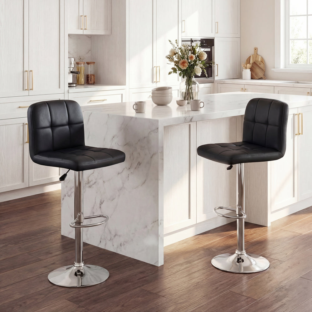 Swivel Bar Stools Set of 2 with Footrests and Metal Base-Black - Gallery View 1 of 9
