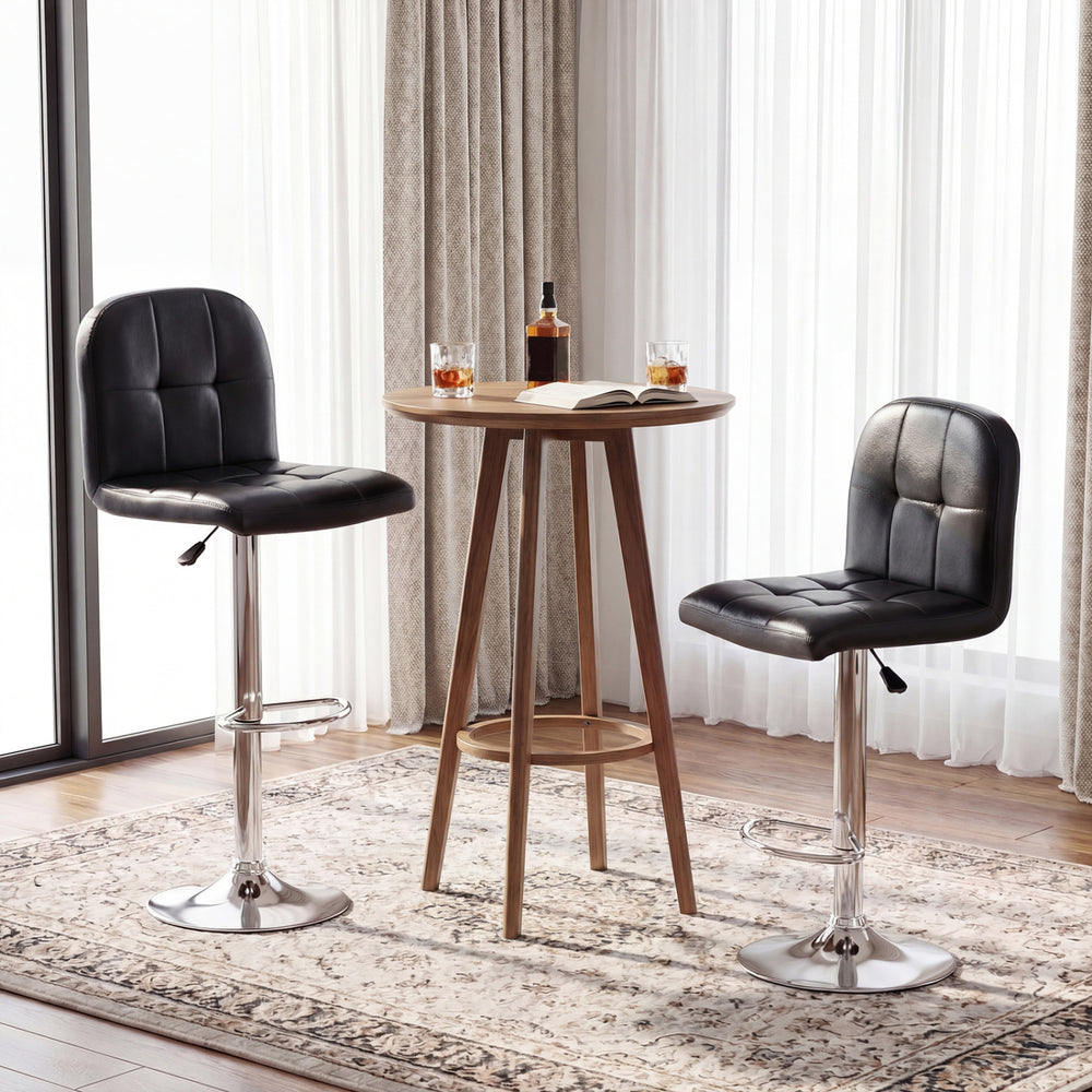 Black swivel bar stools set of 2 with adjustable height and metal base, perfect for kitchens and dining areas.
