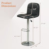 Adjustable swivel bar stool dimensions with a black faux leather seat and metal base, suitable for kitchens and dining.