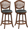 Set of 2 swivel bar stools with wood frame and backrest, featuring 360° rotation and comfortable PVC leather seats.