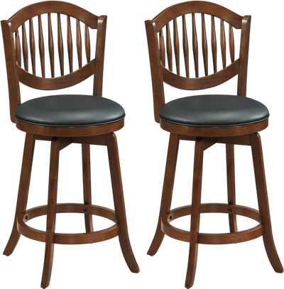 Costway Swivel Bar Stools Set of 2 with Backrest Wood Frame 89126217 New