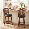 Set of 2 swivel bar stools with curved backrests and rubber wood frames, ideal for kitchen islands and dining rooms.