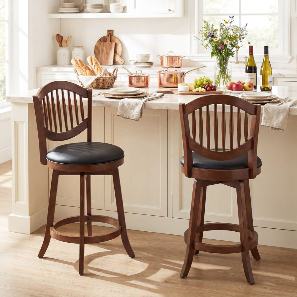 Swivel Bar Stools Set of 2 with Backrest and Wood Frame-25 Inches - Gallery View 1 of 8