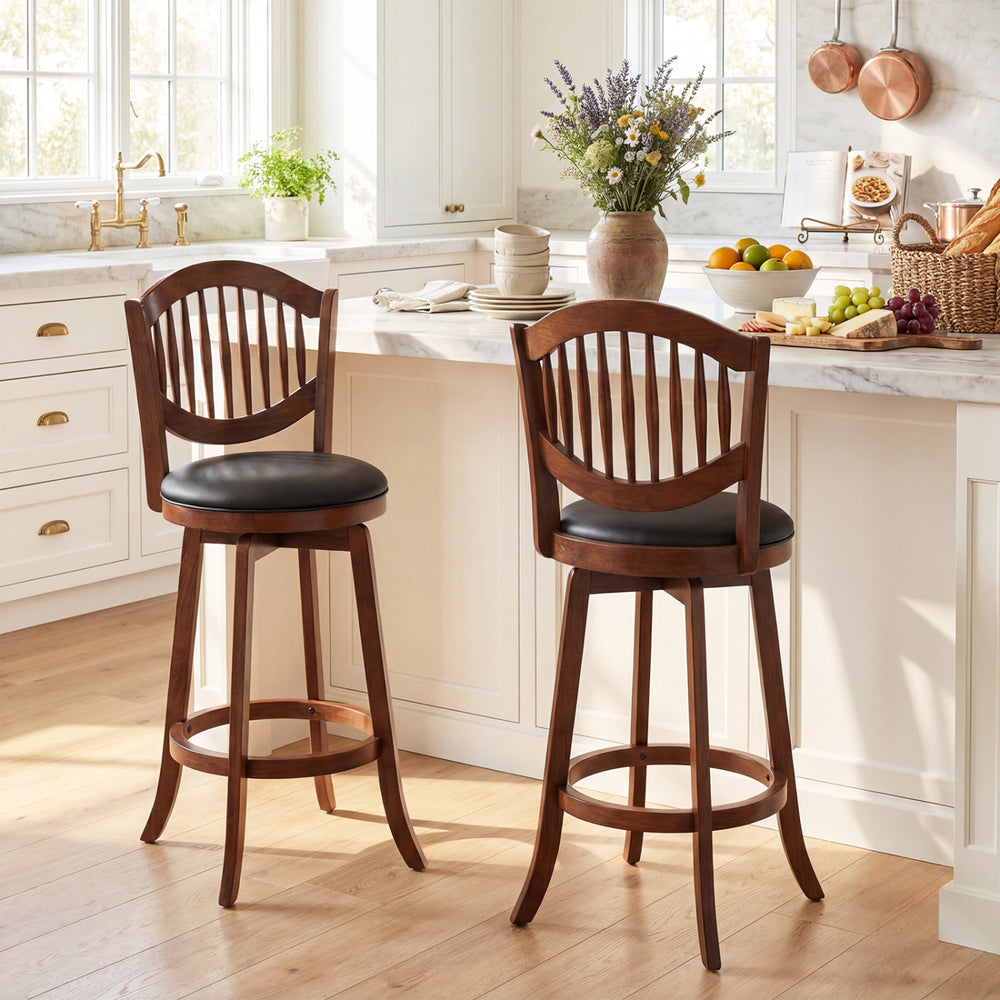 Swivel Bar Stools Set of 2 with Backrest and Wood Frame-30 Inches - Gallery View 1 of 8