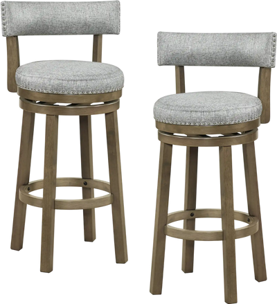 Costway Swivel Linen Upholstered Bar Stools with Back Set of 2 98819314 New
