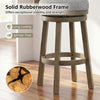 Swivel bar stool with solid rubberwood frame and linen fabric upholstery, ideal for kitchen islands and dining rooms.