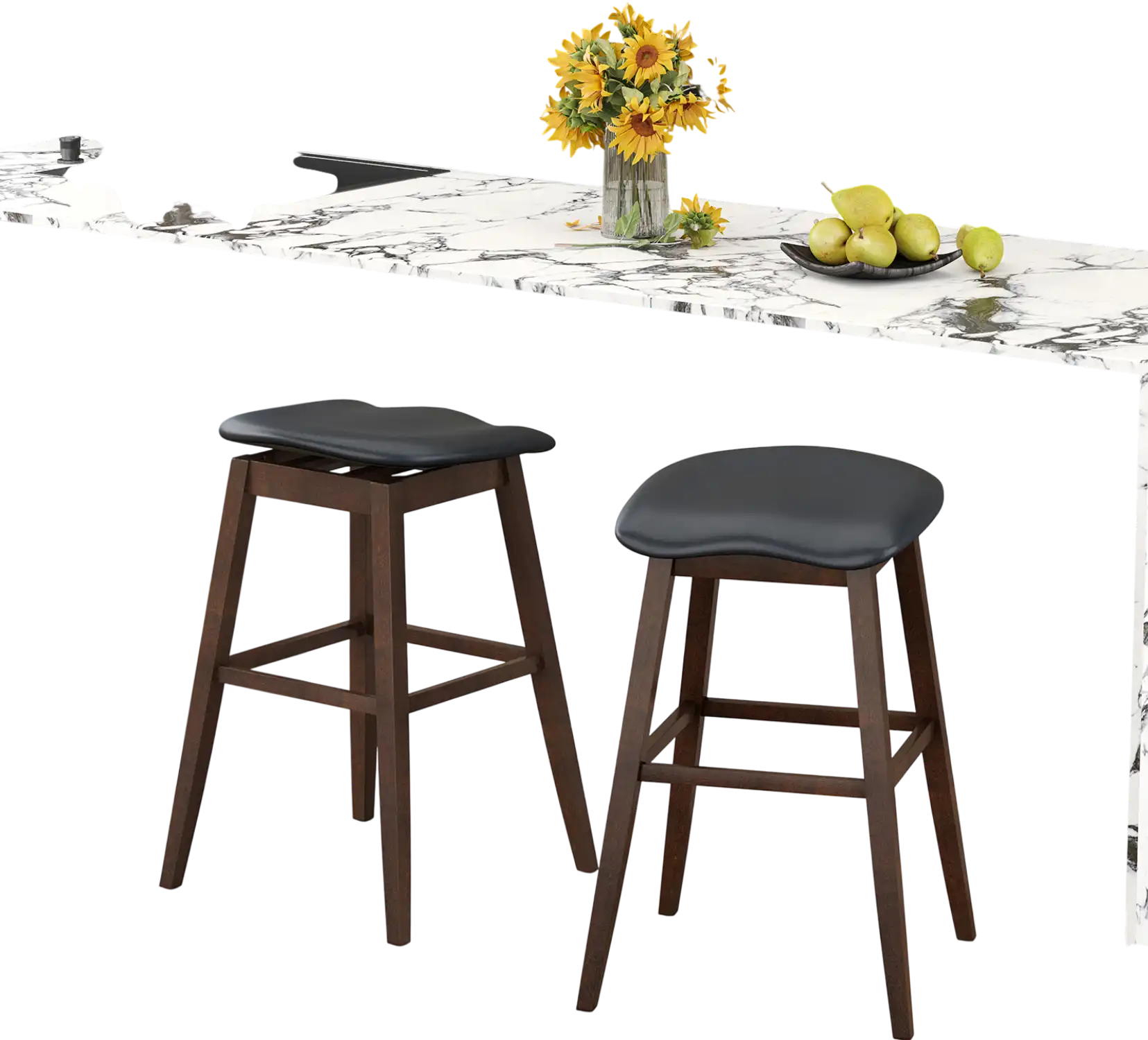 Costway Swivel Bar Stools Set of 2 Padded Contoured Seat Footrest Black Brown 948532761 New
