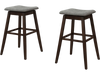 Set of 2 swivel bar stools with brown rubber wood legs and gray linen fabric, perfect for kitchens and dining areas.