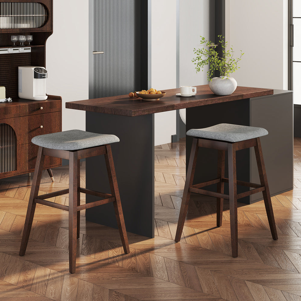Swivel bar stools set of 2 with rubber wood legs and footrests, perfect for kitchens and dining rooms.