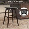 Brown swivel bar stool with rubber wood legs and footrest, featuring a 360° rotating seat for comfortable interaction.
