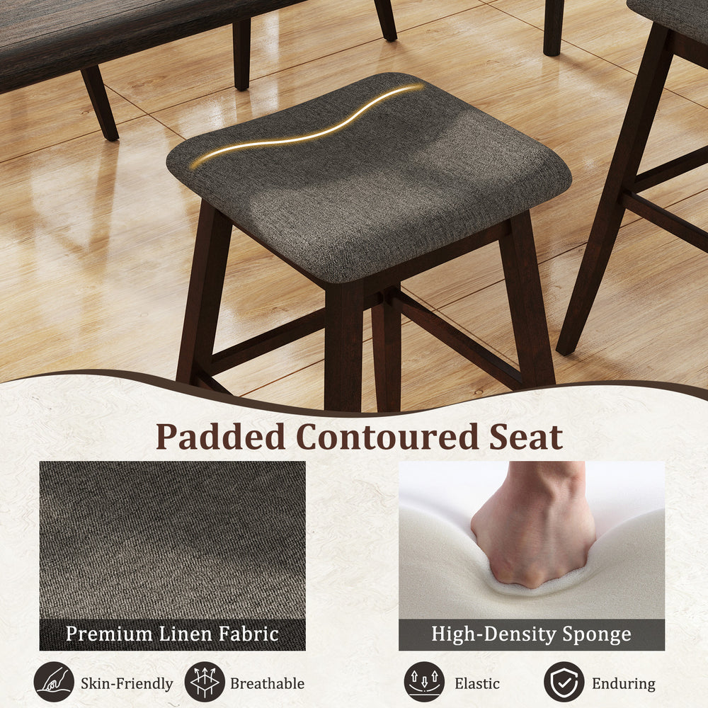 Padded contoured seat of swivel bar stool set with premium linen fabric and high-density sponge for comfort and.
