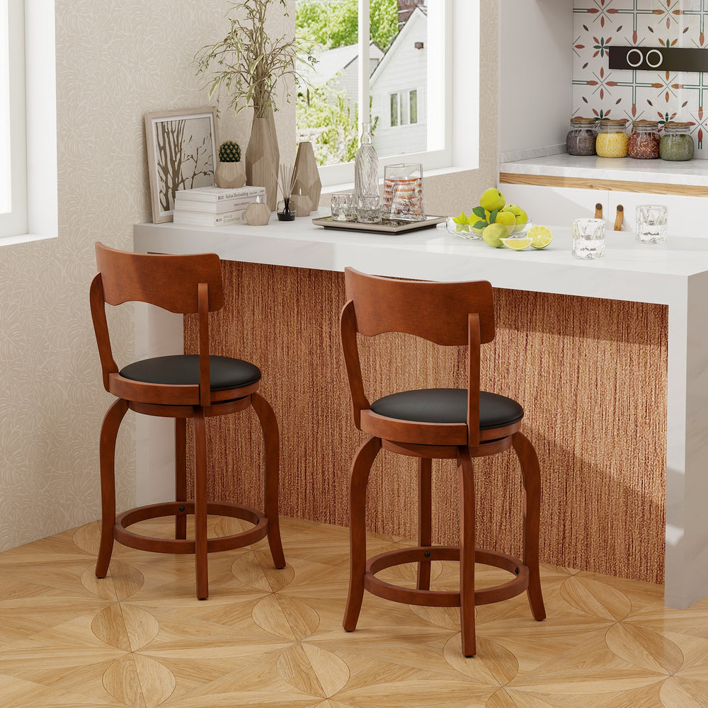 Swivel Bar Stools Set of 2 with Rubber Wood Frame and Upholstered Seat-24 Inch - Gallery View 1 of 9