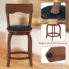 Swivel bar stool with rubber wood frame and upholstered seat, featuring a curved backrest for comfort and stability.
