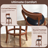 Curved backrest and round footrest of the 24-inch swivel bar stool set, featuring a durable rubber wood frame for.