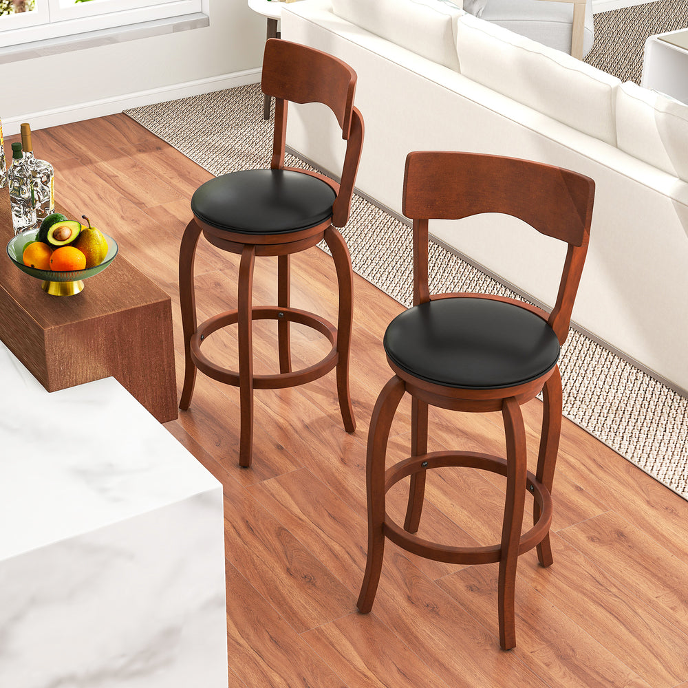 Swivel Bar Stools Set of 2 with Rubber Wood Frame and Upholstered Seat-29 Inch - Gallery View 1 of 8