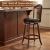 24-inch swivel bar stool with curved backrest and wood frame, perfect for kitchen islands and dining rooms.