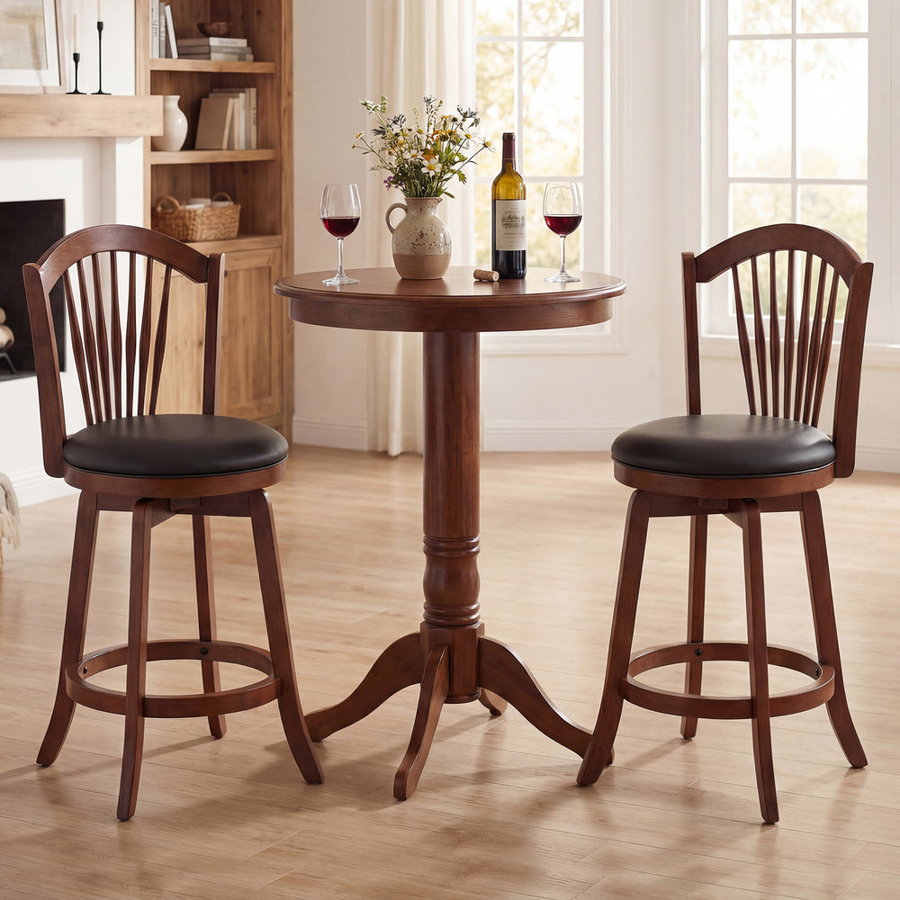 Swivel Bar Stools with Backrests and Wood Frame for Kitchen Island-24 Inch - Gallery View 1 of 9