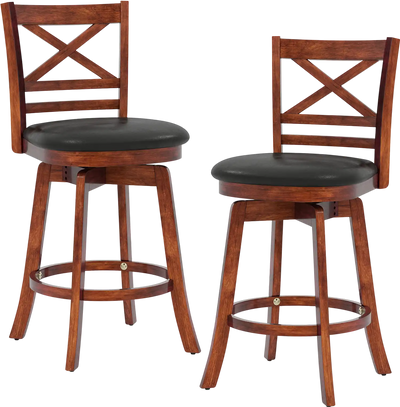 Costway Swivel Bar Stools Set of 2 w/ Backrest Footrest 48062228 New
