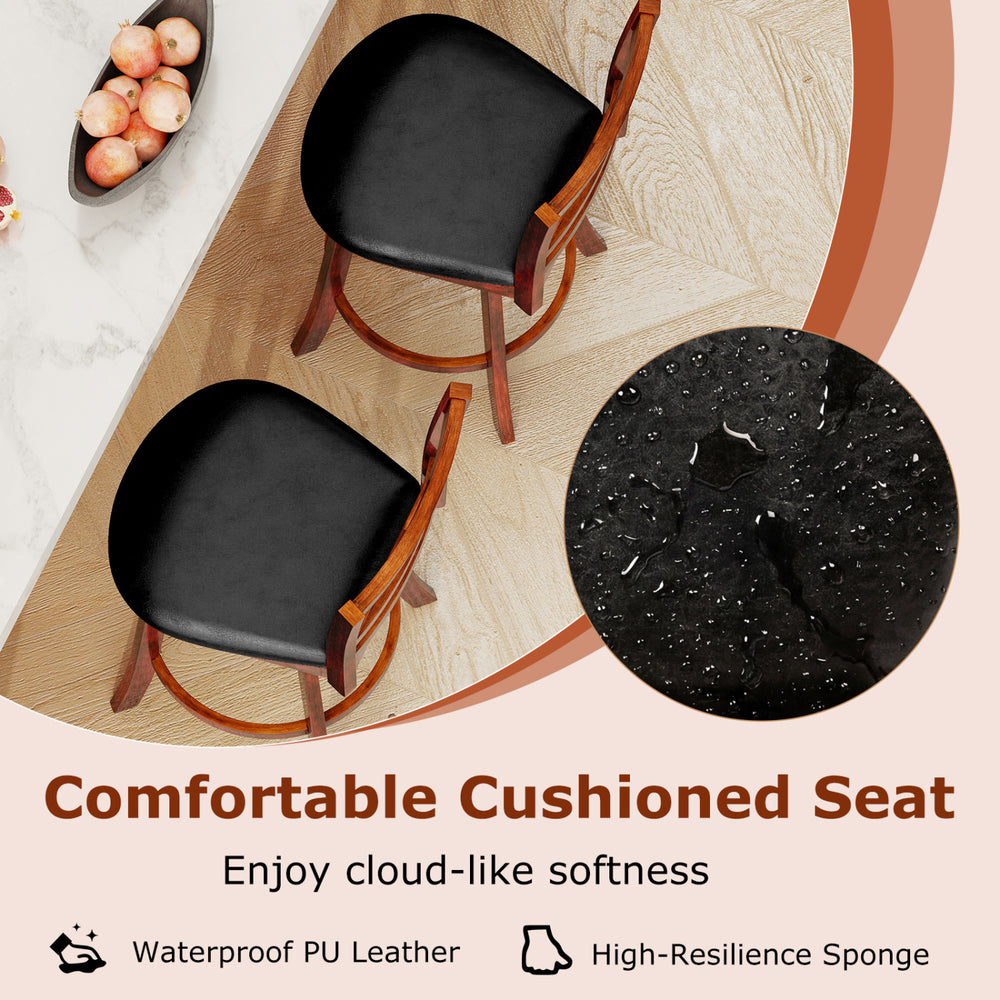 Swivel barstool with backrest and footrest, featuring waterproof PU leather and elastic sponge for optimal comfort.