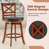 Swivel barstool with backrest and footrest, featuring a 360° swivel design and solid rubberwood construction.