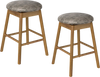 Set of 2 backless swivel counter height barstools with solid rubber wood legs and PU leather seats for kitchen islands.