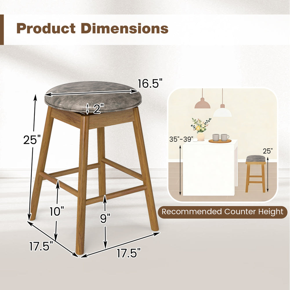 Back view of swivel counter height barstool with solid wood legs, 25" seat height, ideal for kitchen islands and home.