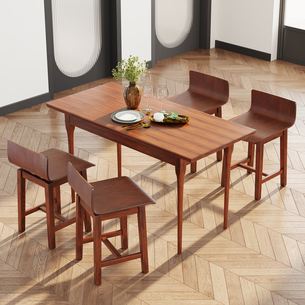 Swivel dining chair set of 2 in walnut with low backs, curved seats, perfect for dining rooms and cafes.
