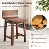 Swivel dining chair with low back and curved seat in walnut finish, featuring a solid rubber wood frame for stability.