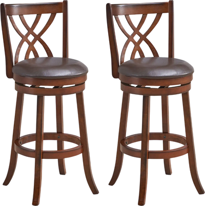 Costway 360° Swivel Counter Height Bar Stools PU Leather Cushioned Seat Footrests 84963215 New