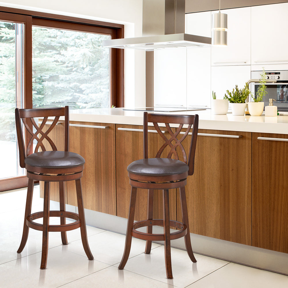 360° Swivel Counter Height Chairs with PU Leather Cushioned Seat and Footrests-30 inches - Gallery View 1 of 12
