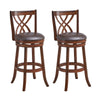 Set of two 360° swivel counter height chairs with PU leather cushioned seats and sturdy rubber wood construction.