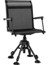 Folding swivel patio chair in black with adjustable legs, breathable mesh, and ergonomic support for outdoor comfort.