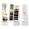 Interior view of the 360° swivel jewelry cabinet highlighting organized storage for jewelry, cosmetics, and accessories.