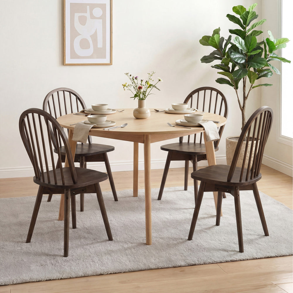 Swivel Windsor Dining Chairs Set of 4 with Solid Rubber Wood Frame-Walnut - Gallery View 1 of 8