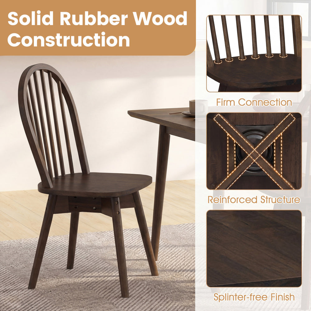 Swivel Windsor dining chair with solid rubber wood frame in walnut, featuring a spindle back for comfort and style.