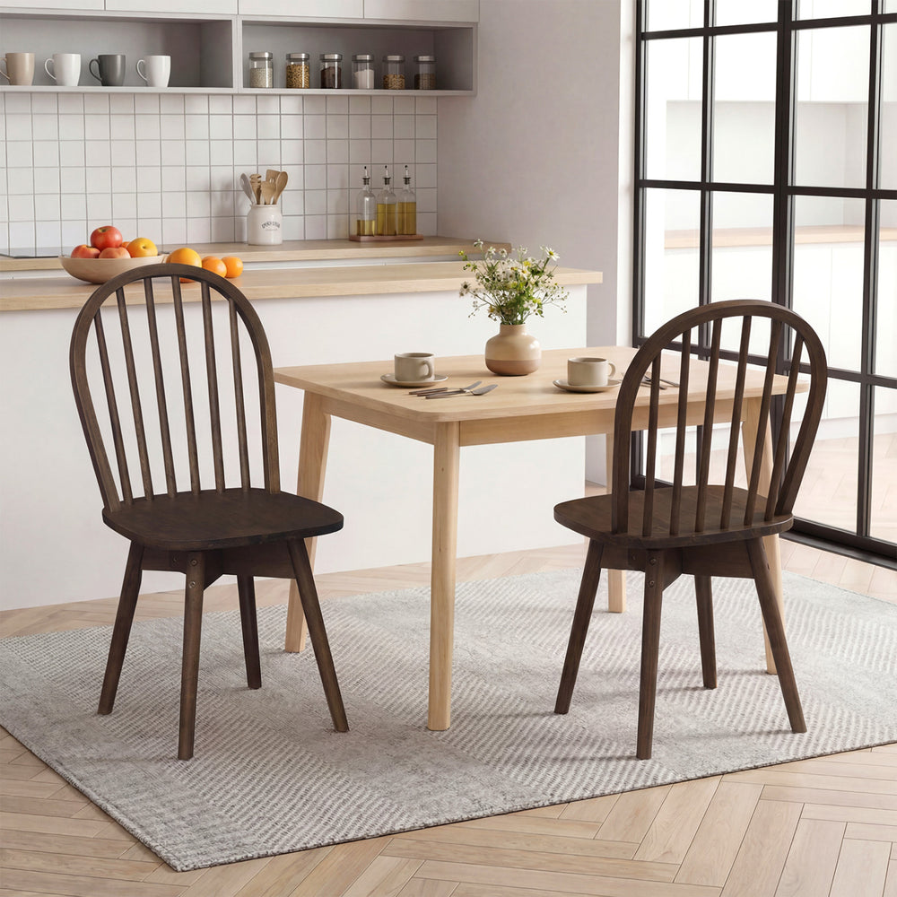 Swivel Windsor Dining Chairs Set of 2 with Solid Rubber Wood Frame-Walnut - Gallery View 1 of 9