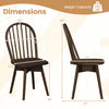Dimensions of Swivel Windsor Dining Chair in walnut finish, featuring solid rubber wood frame and comfortable wide seat.