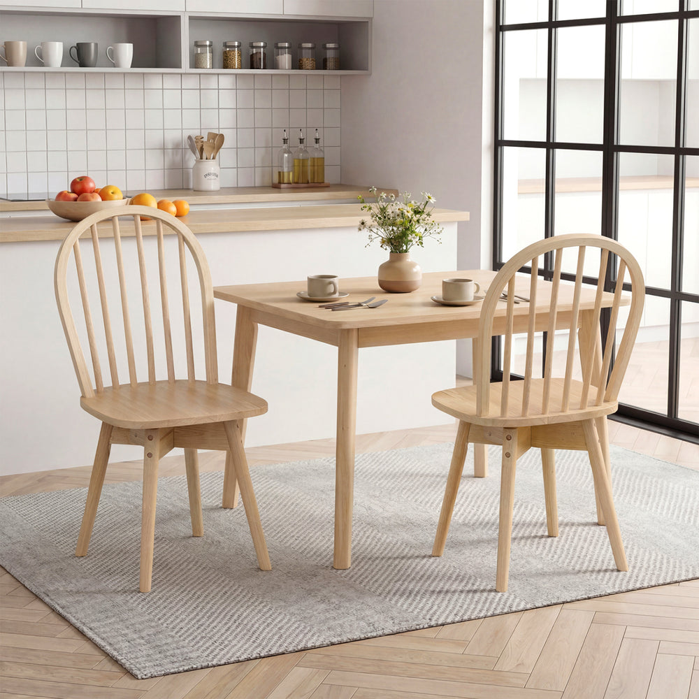 Swivel Windsor Dining Chairs Set of 2 with Solid Rubber Wood Frame-Natural - Gallery View 1 of 9