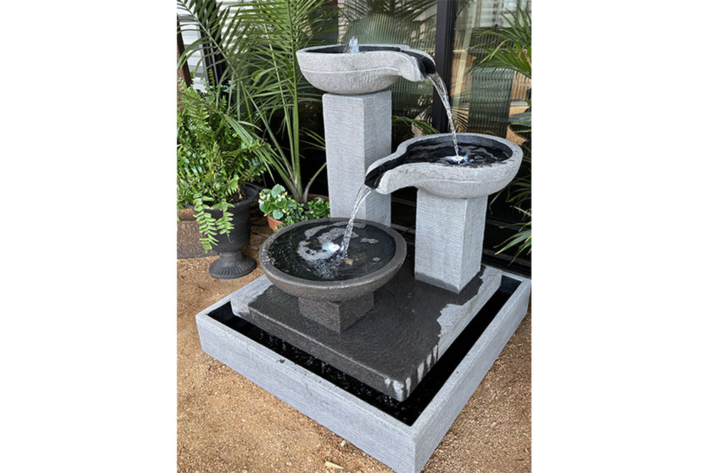 Exaco Trio Bowl Fountain 3-Tier GRC Outdoor Water Feature with LED Lights TB100 New
