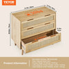 Vevor Natural Rattan Dresser 3-Drawer Boho Style Chest for Bedroom and Living Room New