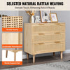 Vevor Natural Rattan Dresser 3-Drawer Boho Style Chest for Bedroom and Living Room New